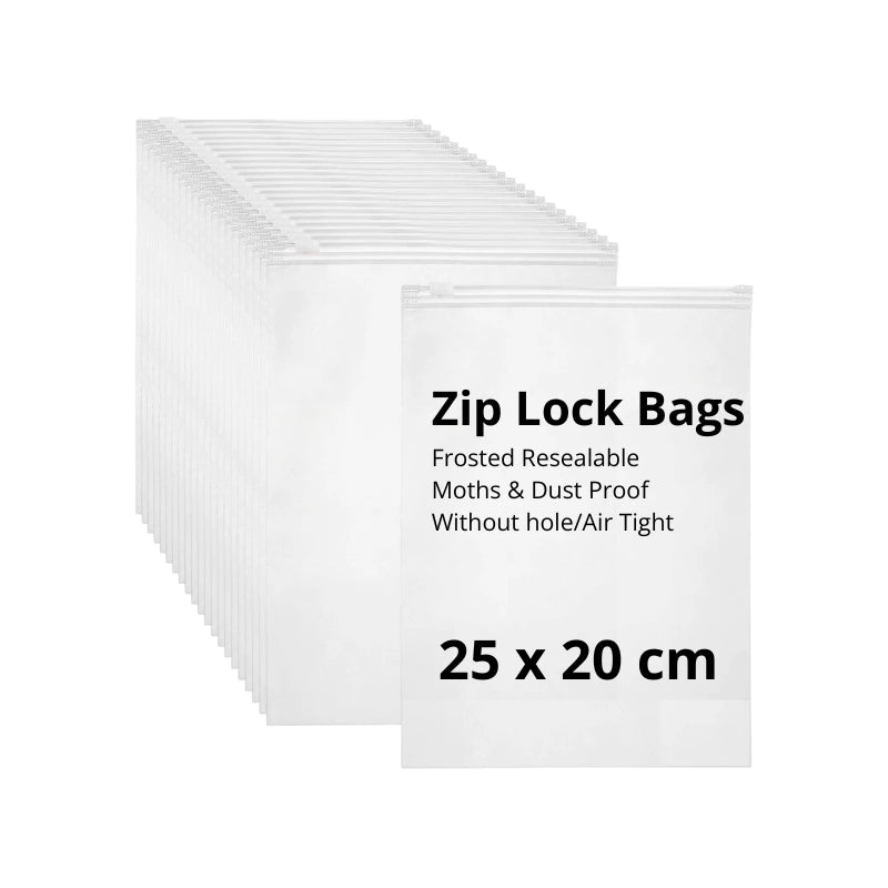 25×20cm Frosted Zip Lock Storage Bags Pack of 12 – Airtight Waterproof Moth & Dust Proof