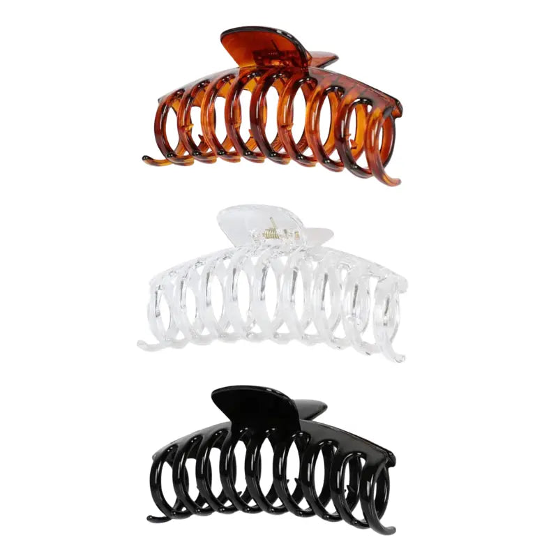 Brown Clear and Black Glossy Hair Claw Clips Pack of 3 – Large 11cm Strong Hold Women’s Hair Accessories